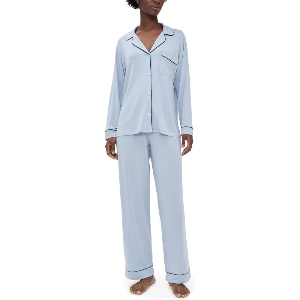 image:imageEberjey Gisele Classic Womens Pajama Set Long Sleeve Shirt Long PantsGrey DawnNavy
