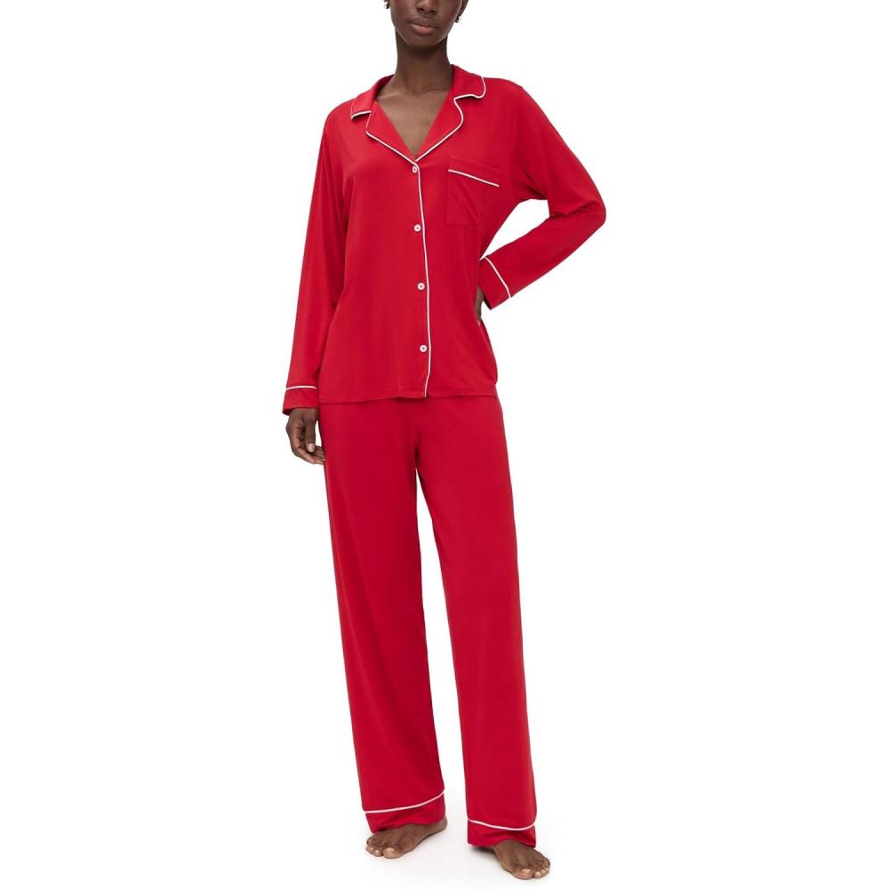 image:imageEberjey Gisele Classic Womens Pajama Set Long Sleeve Shirt Long PantsHolly RedIvory