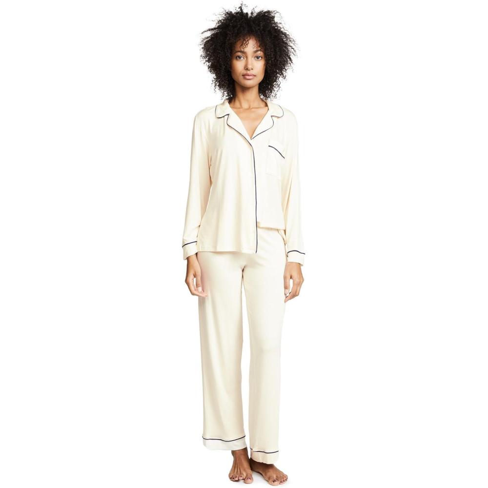 image:imageEberjey Gisele Classic Womens Pajama Set Long Sleeve Shirt Long PantsIvoryNavy