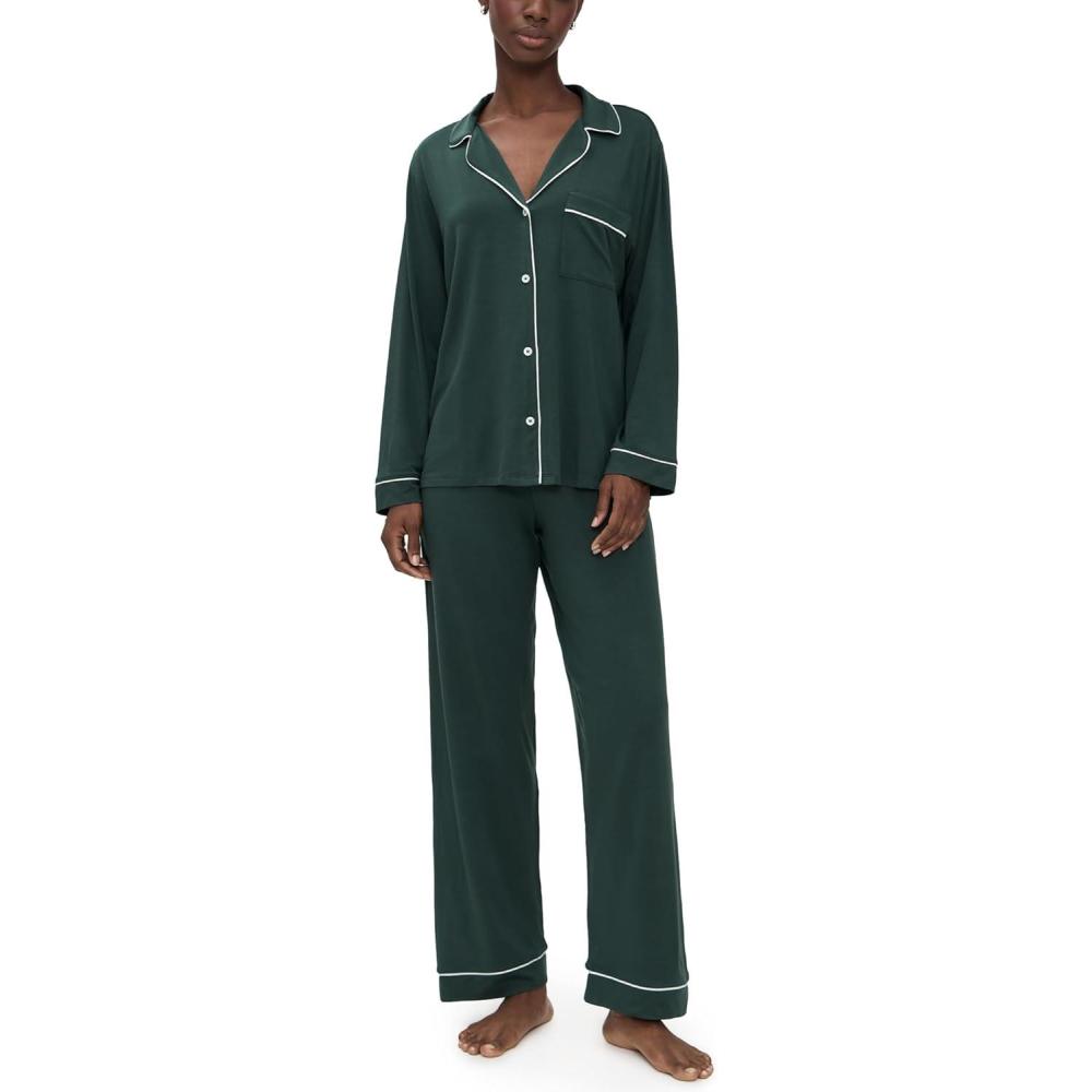 image:imageEberjey Gisele Classic Womens Pajama Set Long Sleeve Shirt Long PantsPineIvory
