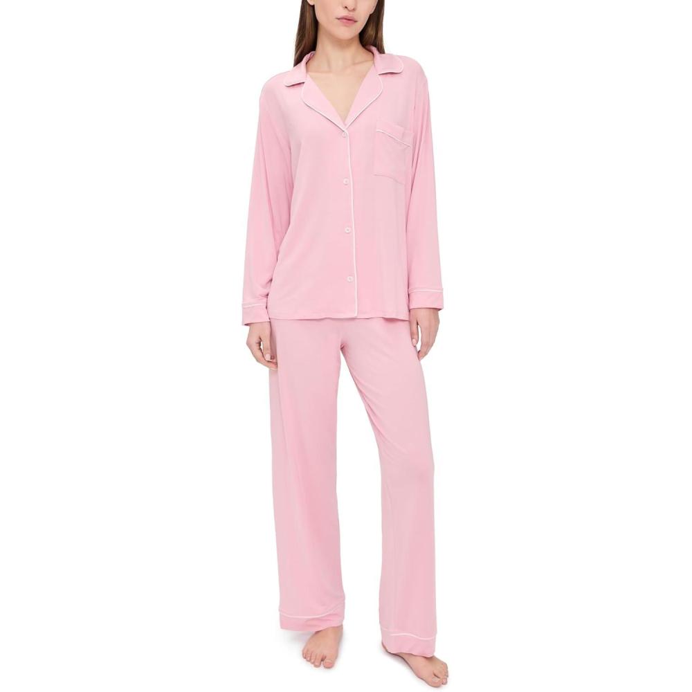 image:imageEberjey Gisele Classic Womens Pajama Set Long Sleeve Shirt Long PantsPink NectarIvory