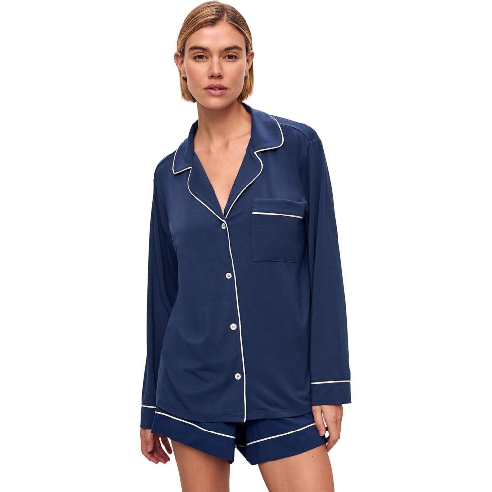 image:imageEberjey womens Gisele Long Sleeve Top amp Short Pj SetNavyIvory