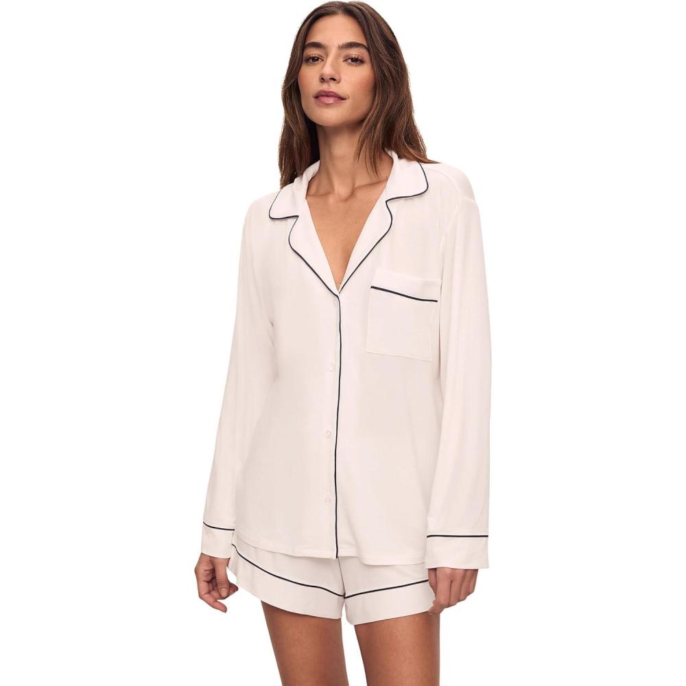 image:imageEberjey womens Gisele Long Sleeve Top amp Short Pj SetPure IvoryNavy