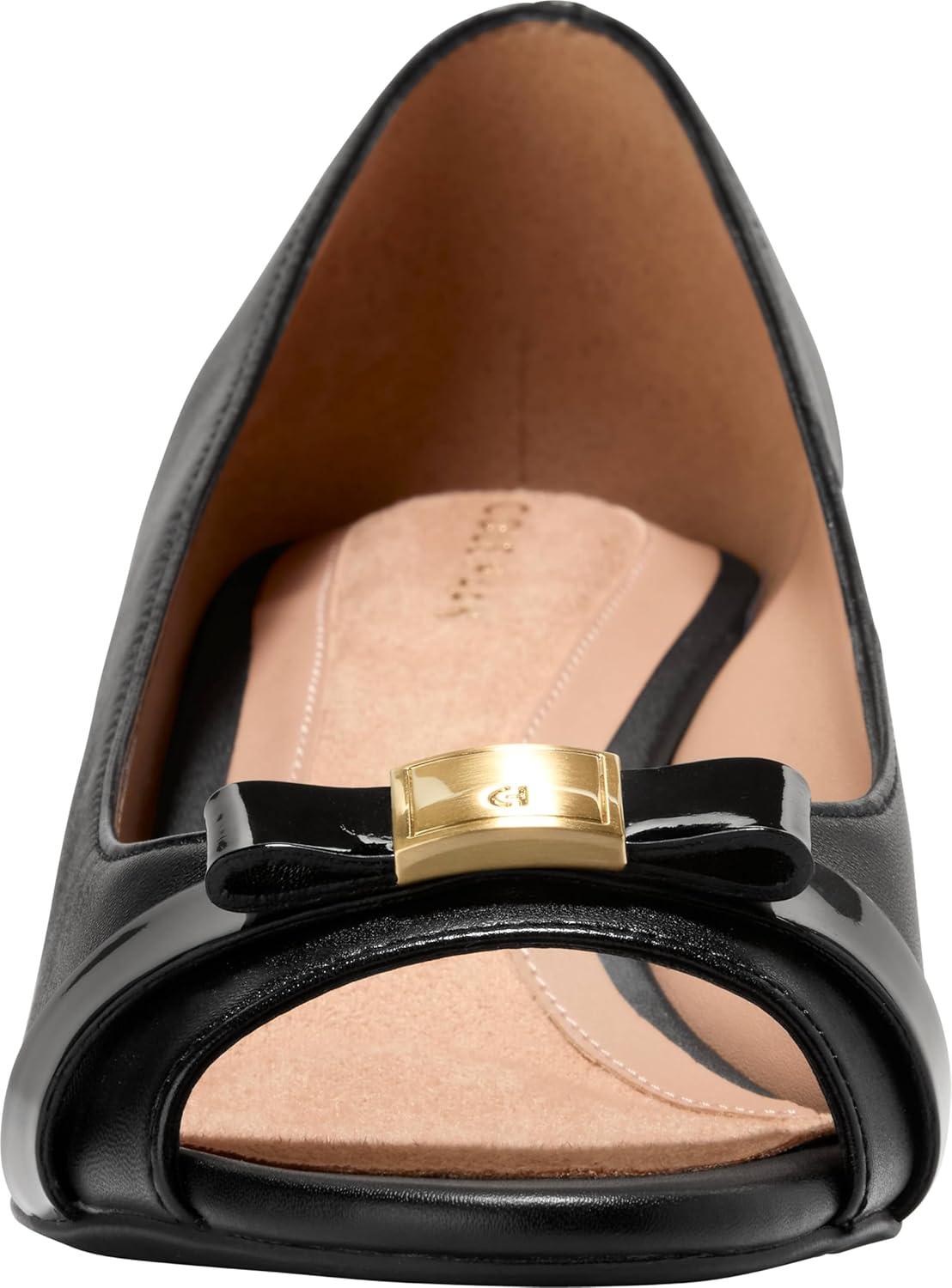 image:imageCole Haan Womens Goto Malta Peep Toe Bow WedgeBlack Leather