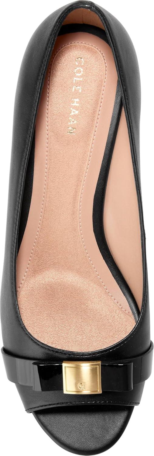 image:imageCole Haan Womens Goto Malta Peep Toe Bow WedgeBlack Leather