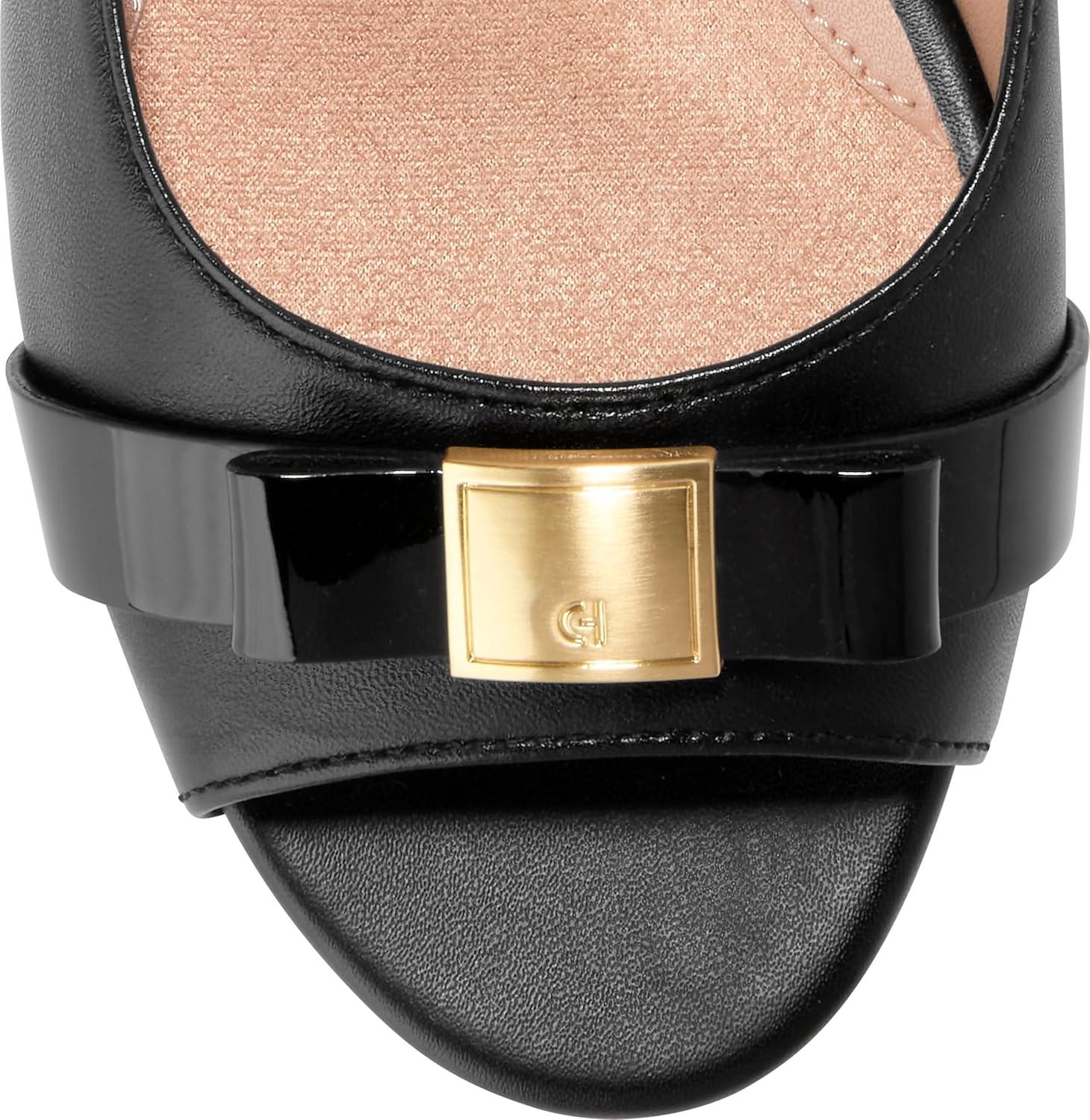 image:imageCole Haan Womens Goto Malta Peep Toe Bow WedgeBlack Leather