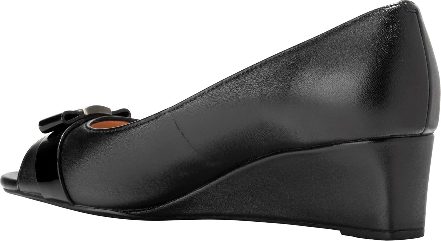 image:imageCole Haan Womens Goto Malta Peep Toe Bow WedgeBlack Leather