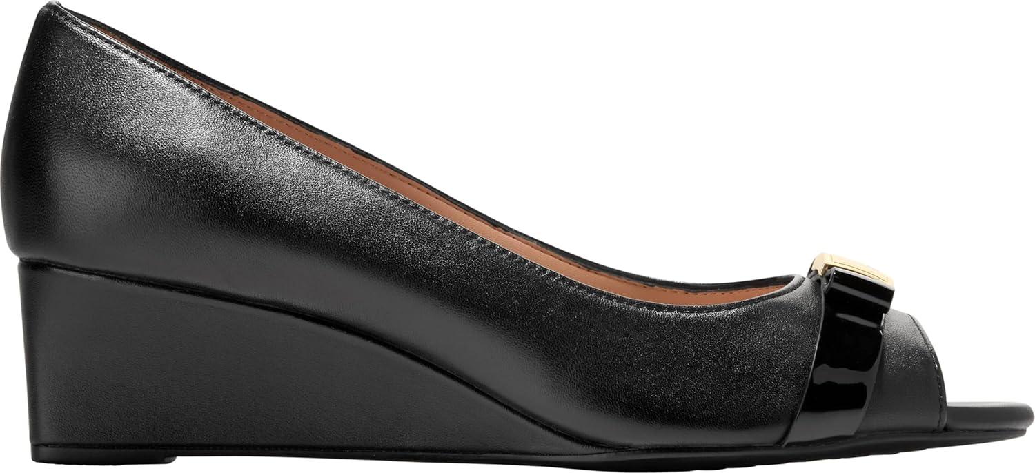 image:imageCole Haan Womens Goto Malta Peep Toe Bow WedgeBlack Leather