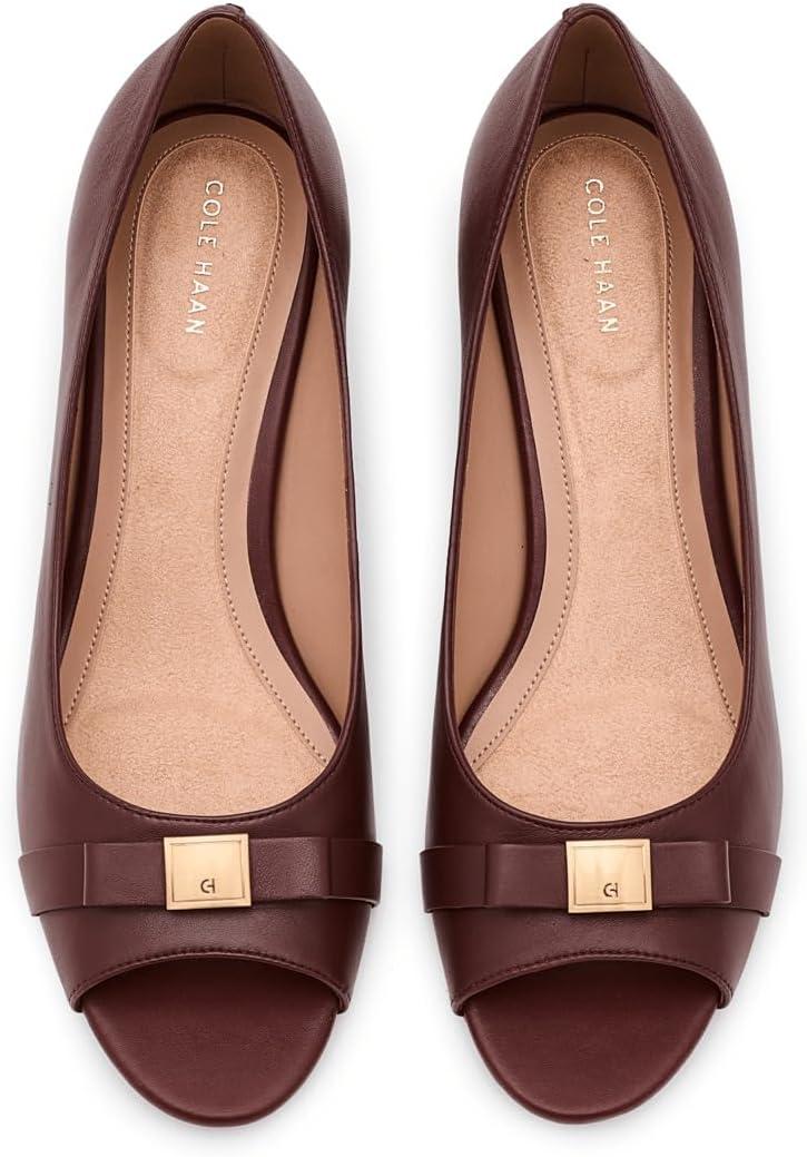 image:imageCole Haan Womens Goto Malta Peep Toe Bow WedgeMahogany Leather