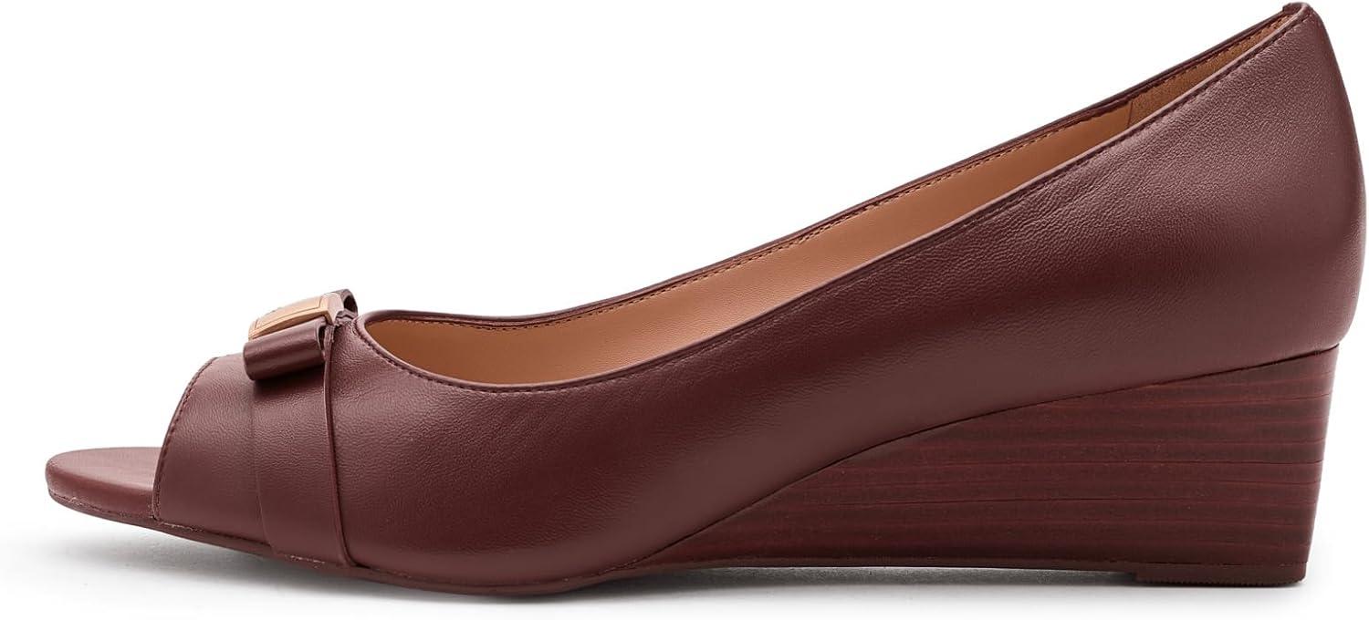 image:imageCole Haan Womens Goto Malta Peep Toe Bow WedgeMahogany Leather