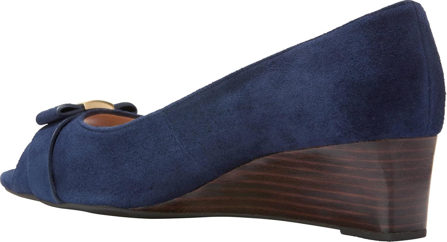 image:imageCole Haan Womens Goto Malta Peep Toe Bow WedgeMidnight Moon SuedeRaven