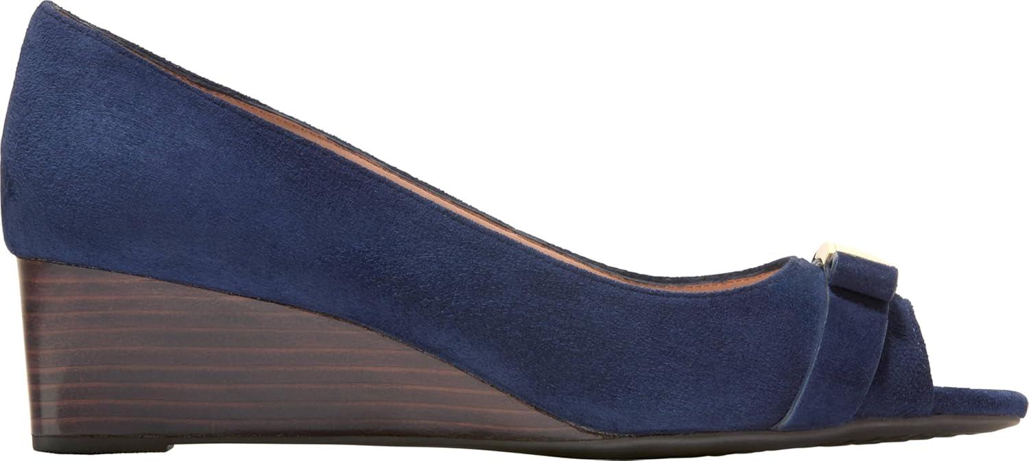 image:imageCole Haan Womens Goto Malta Peep Toe Bow WedgeMidnight Moon SuedeRaven