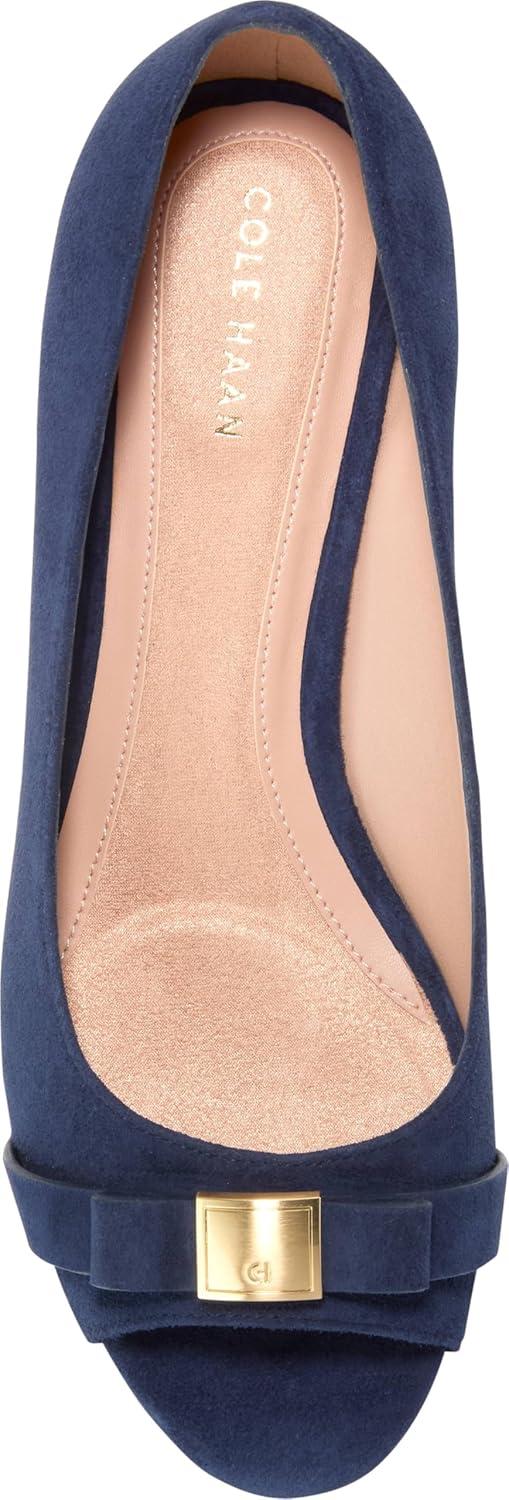 image:imageCole Haan Womens Goto Malta Peep Toe Bow WedgeMidnight Moon SuedeRaven