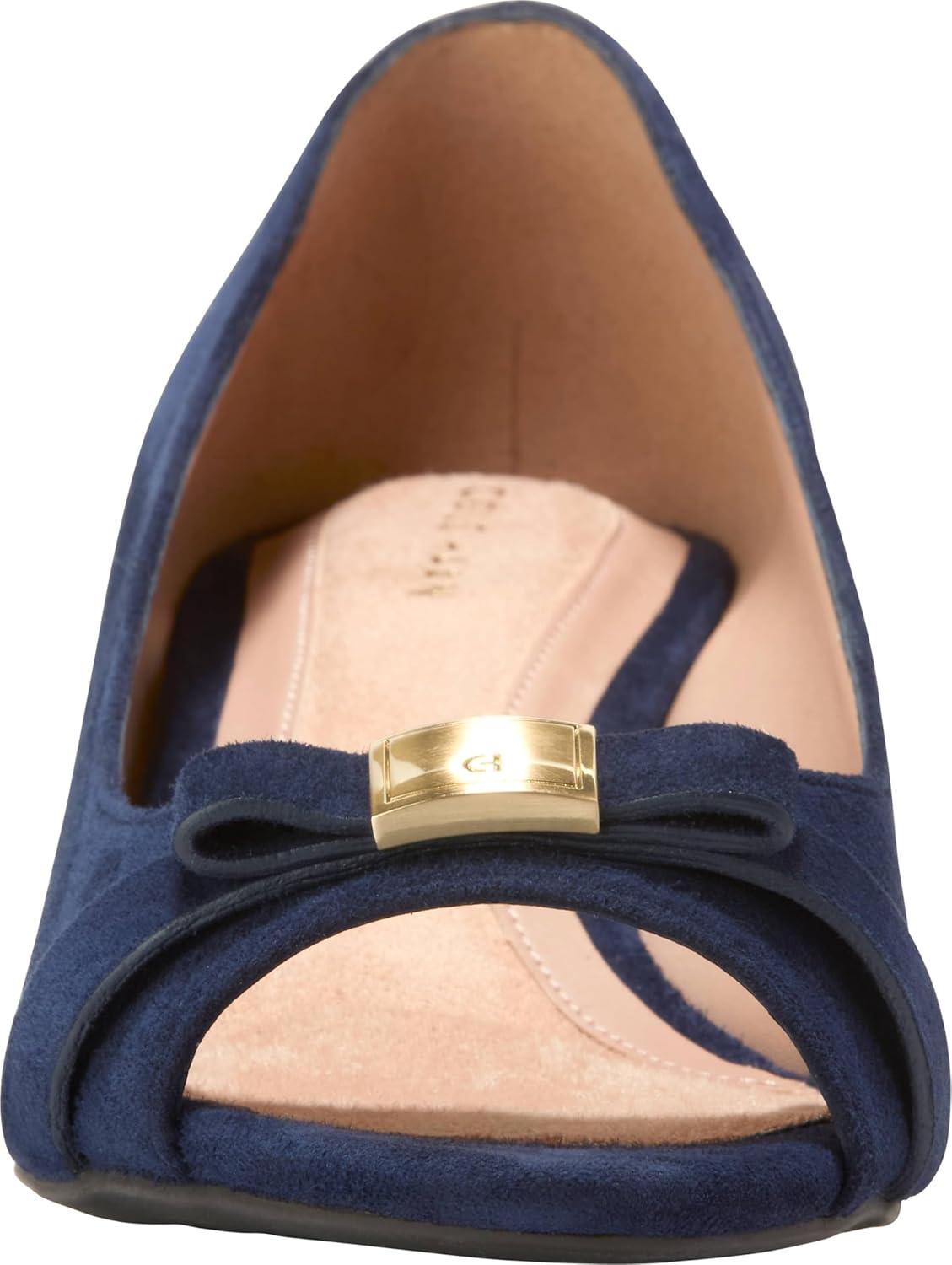 image:imageCole Haan Womens Goto Malta Peep Toe Bow WedgeMidnight Moon SuedeRaven