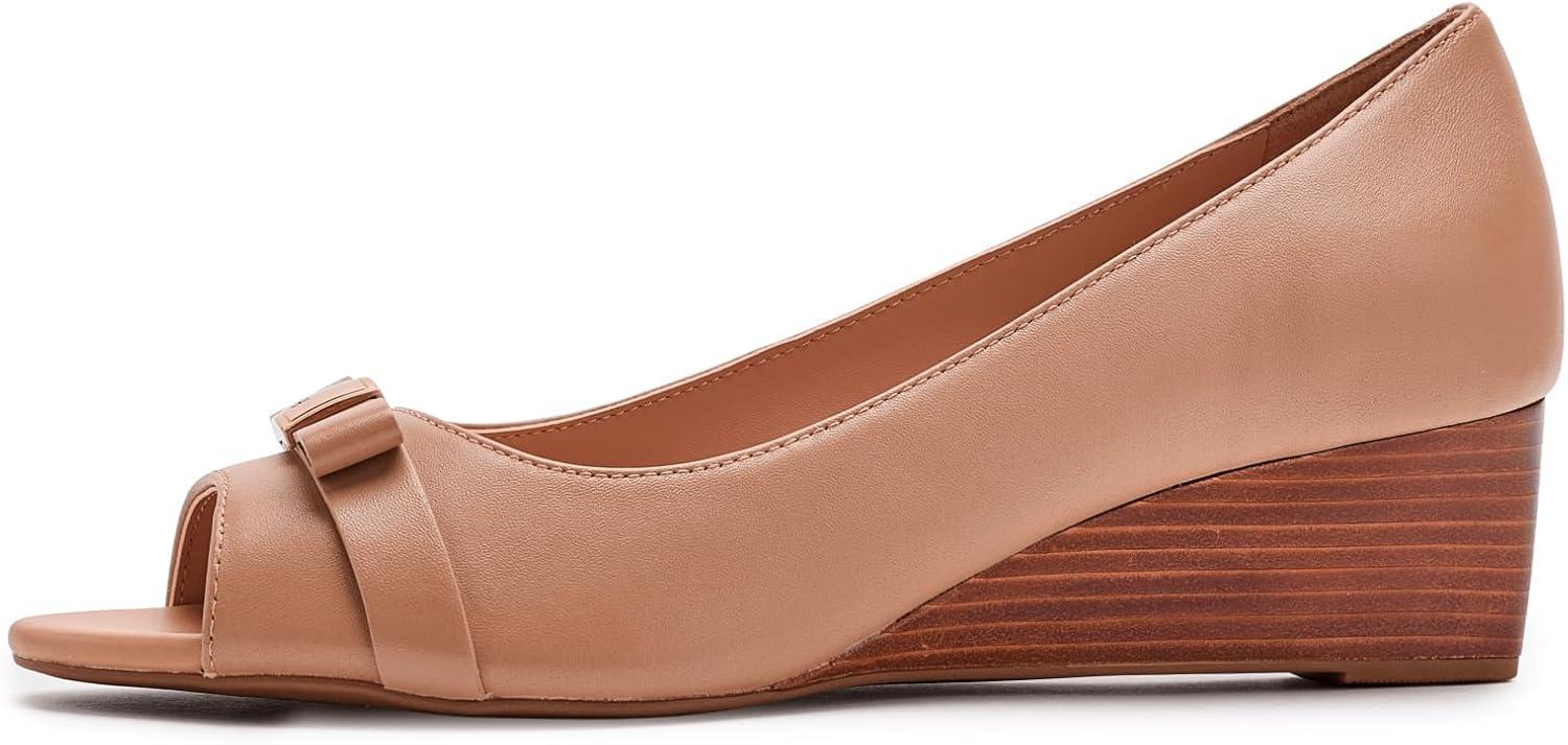 image:imageCole Haan Womens Goto Malta Peep Toe Bow WedgeTuscan Sand Leather