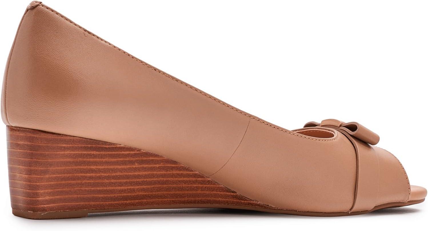 image:imageCole Haan Womens Goto Malta Peep Toe Bow WedgeTuscan Sand Leather