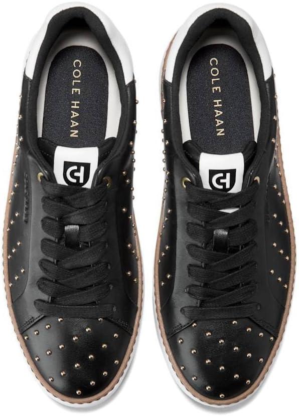 image:imageCole Haan Womens Grandpro Topspin SneakersBlack LeatherGold Studs