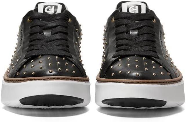 image:imageCole Haan Womens Grandpro Topspin SneakersBlack LeatherGold Studs