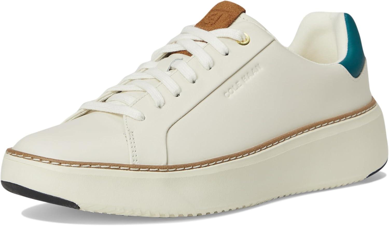 image:imageCole Haan Womens Grandpro Topspin SneakersIvory LeatherTealTobacco Suede