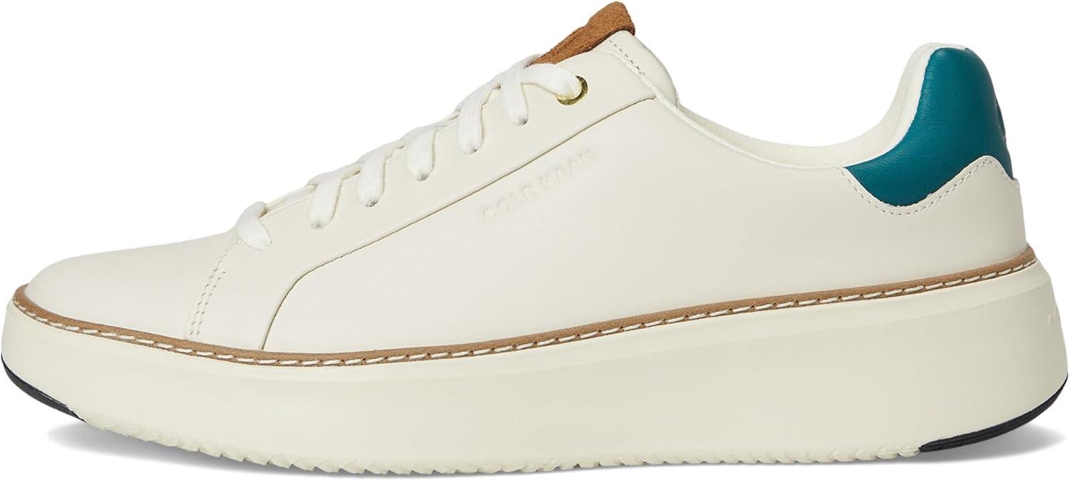 image:imageCole Haan Womens Grandpro Topspin SneakersIvory LeatherTealTobacco Suede