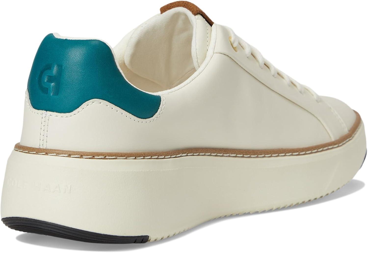 image:imageCole Haan Womens Grandpro Topspin SneakersIvory LeatherTealTobacco Suede