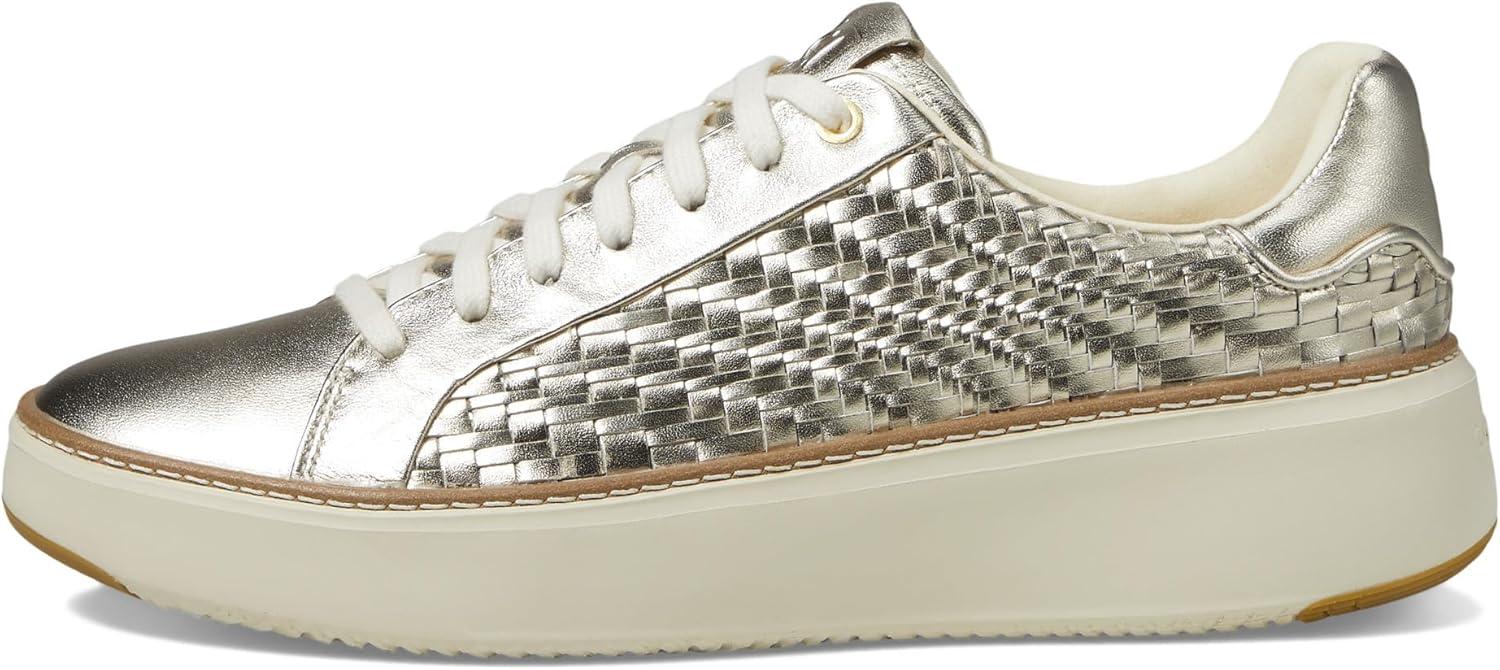 image:imageCole Haan Womens Grandpro Topspin SneakersSoft Gold Genevieve Woven LeatherIvory