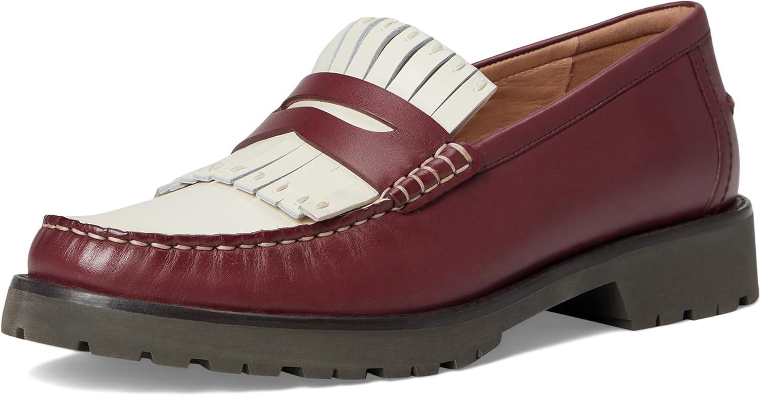 image:imageCole Haan Womens Treena Lug Kiltie Loafers FlatBlack Garnet Leather