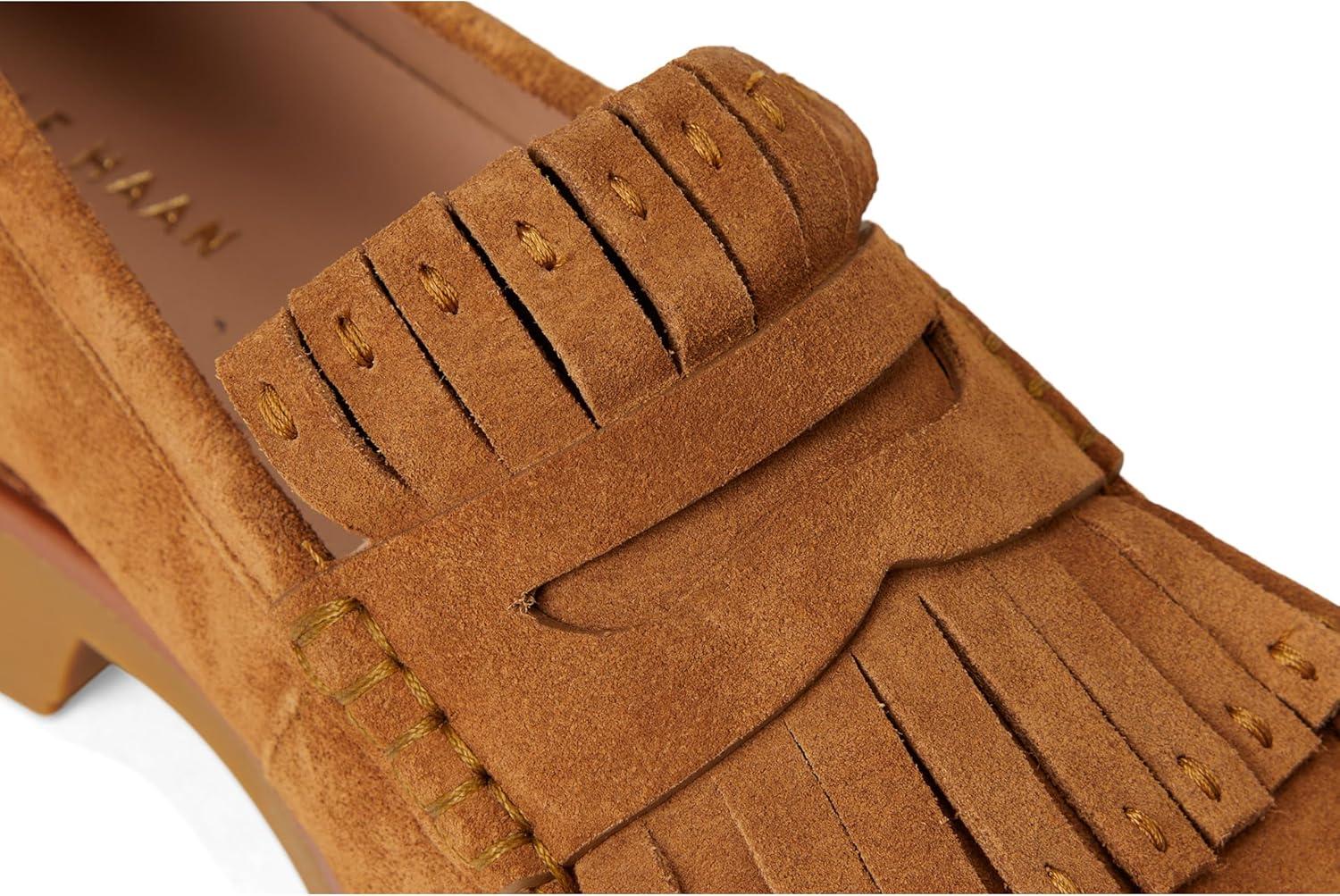 image:imageCole Haan Womens Treena Lug Kiltie Loafers FlatGolden Honey Cow Suede