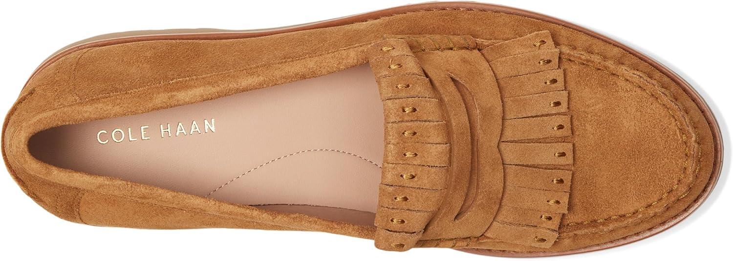 image:imageCole Haan Womens Treena Lug Kiltie Loafers FlatGolden Honey Cow Suede