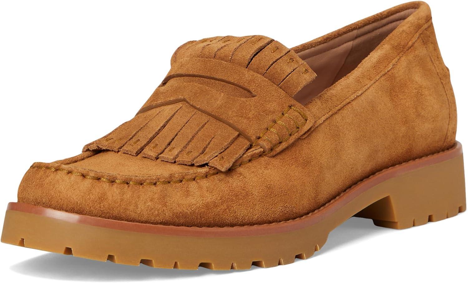 image:imageCole Haan Womens Treena Lug Kiltie Loafers FlatGolden Honey Cow Suede