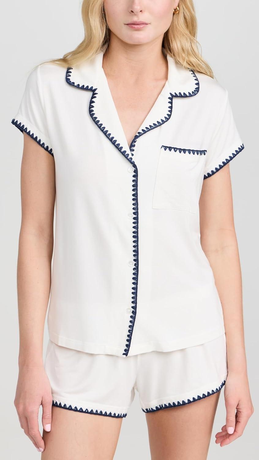 image:imageEberjey Womens The Frida Whip Stitch Short Pajama SetIvoryNavy