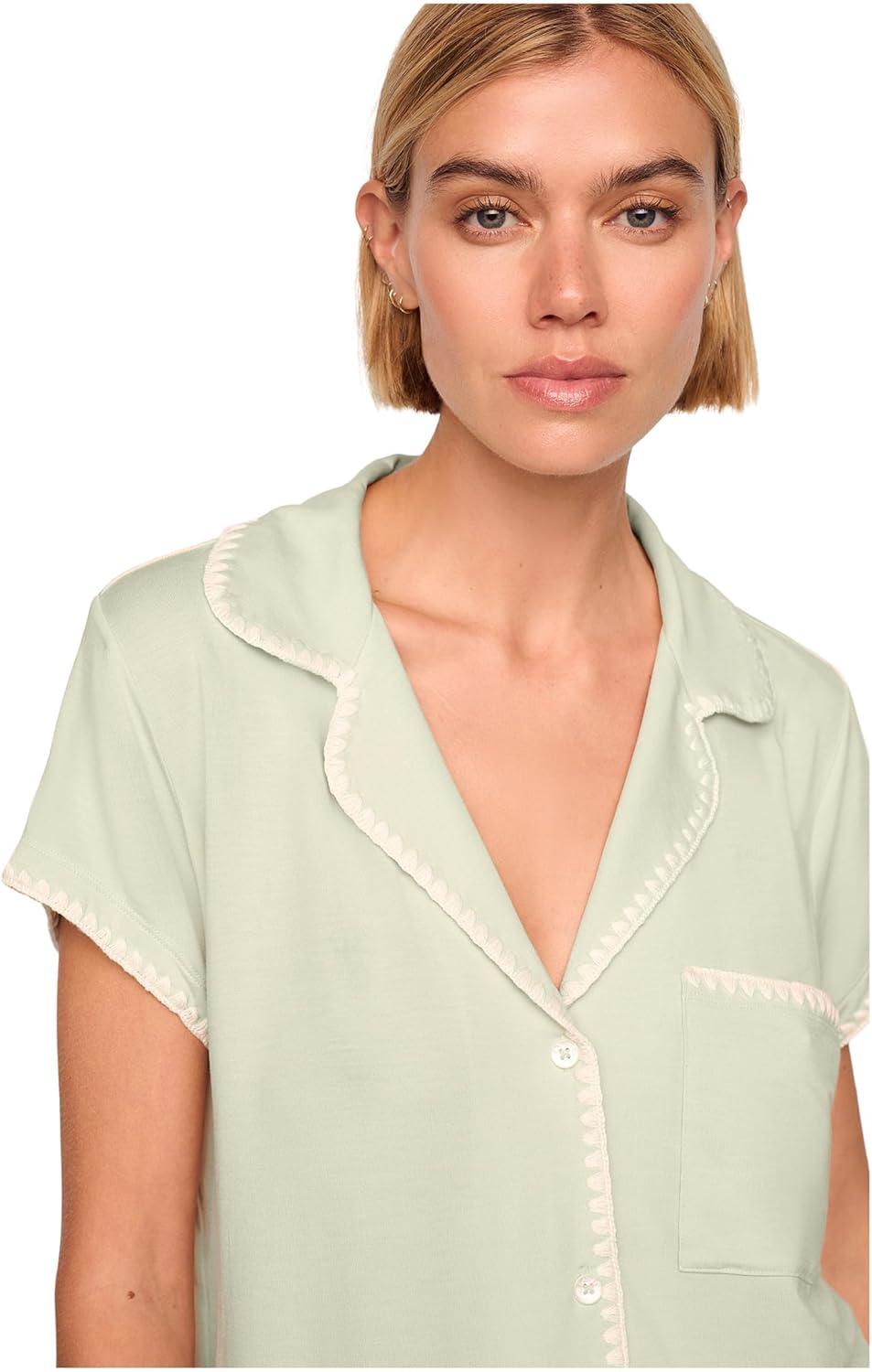 image:imageEberjey Womens The Frida Whip Stitch Short Pajama SetMint CreamIvory