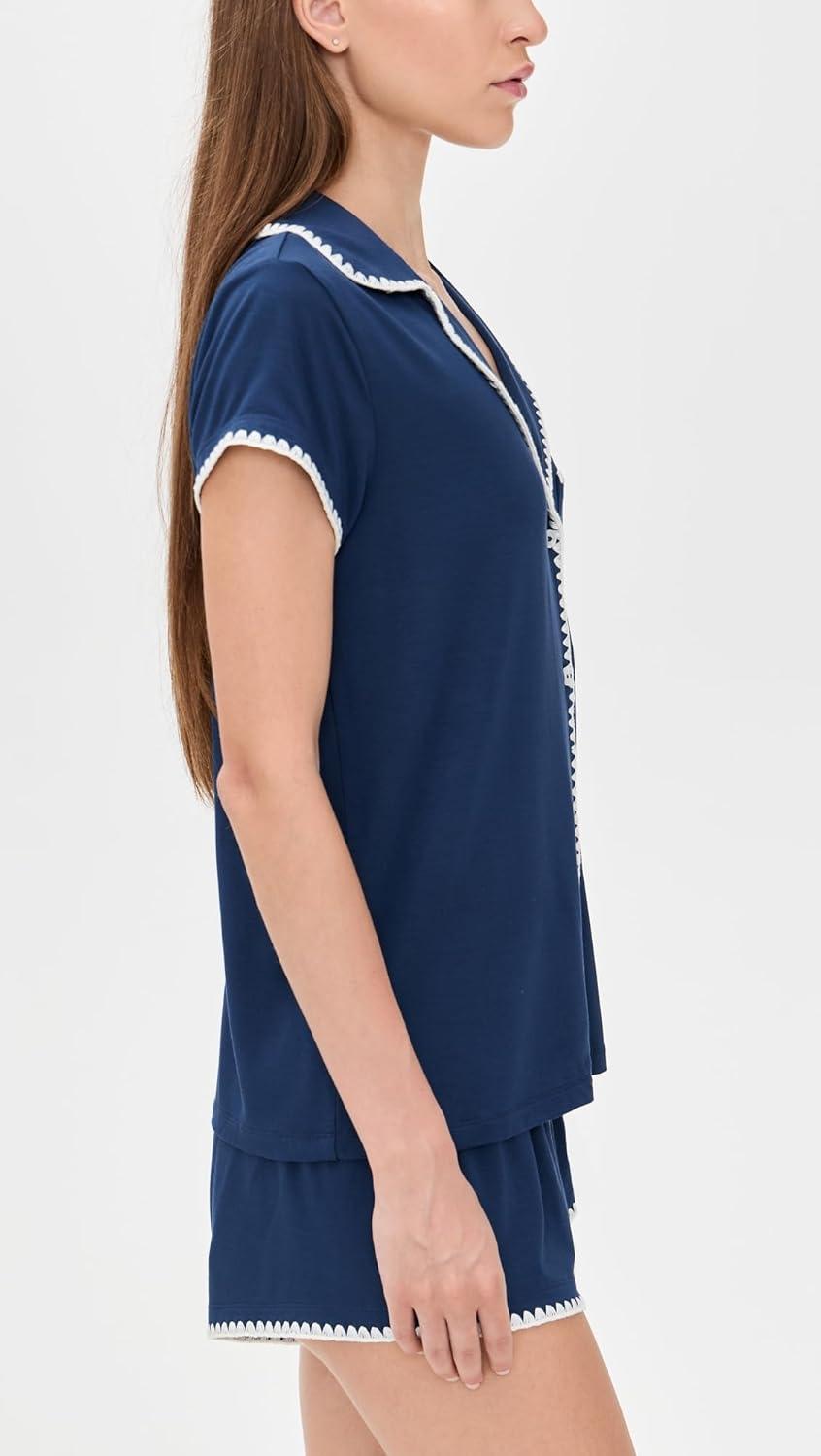 image:imageEberjey Womens The Frida Whip Stitch Short Pajama SetNavyIvory