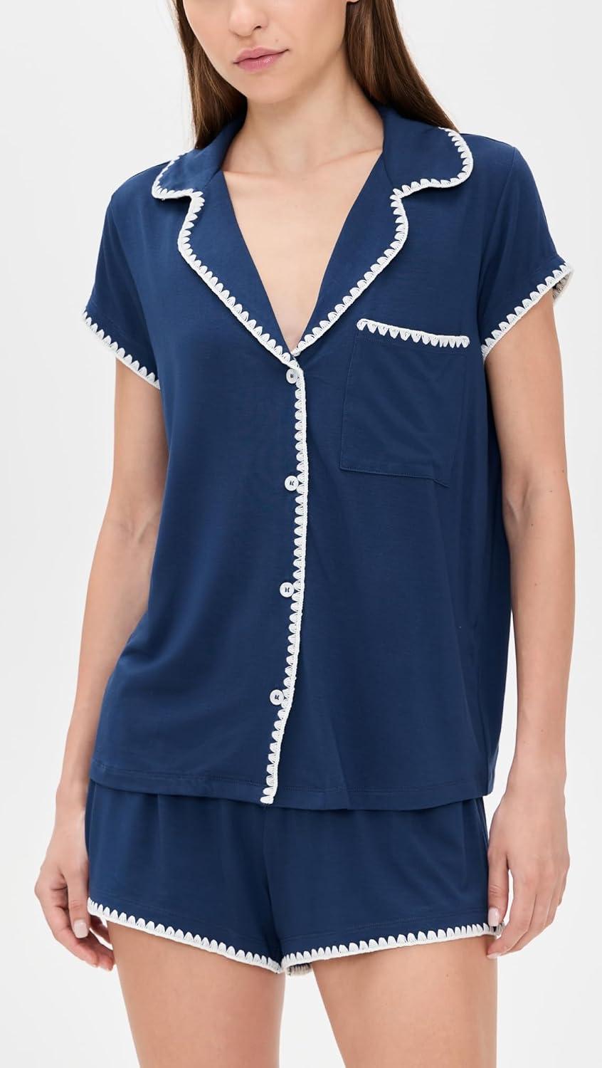 image:imageEberjey Womens The Frida Whip Stitch Short Pajama SetNavyIvory