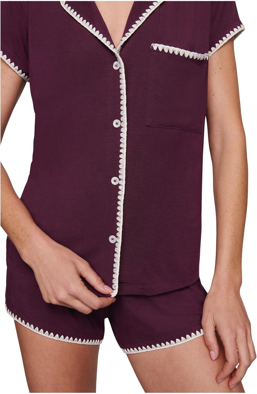 image:imageEberjey Womens The Frida Whip Stitch Short Pajama SetPlumIvory 1
