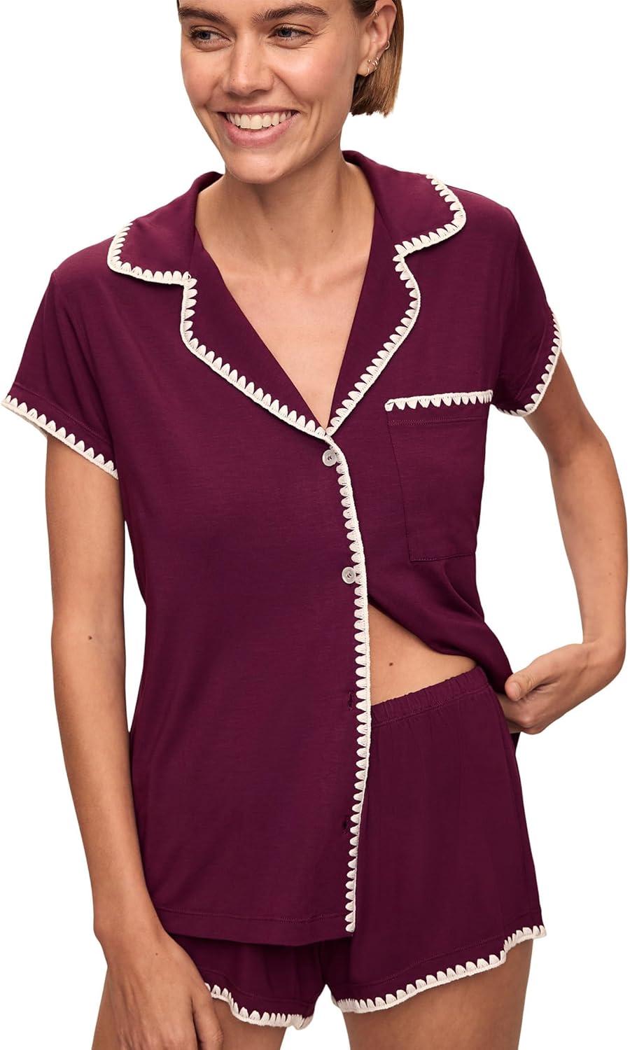 image:imageEberjey Womens The Frida Whip Stitch Short Pajama SetPlumIvory