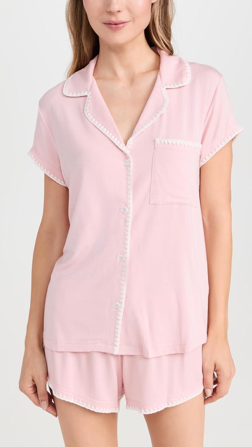 image:imageEberjey Womens The Frida Whip Stitch Short Pajama SetSilver PinkIvory