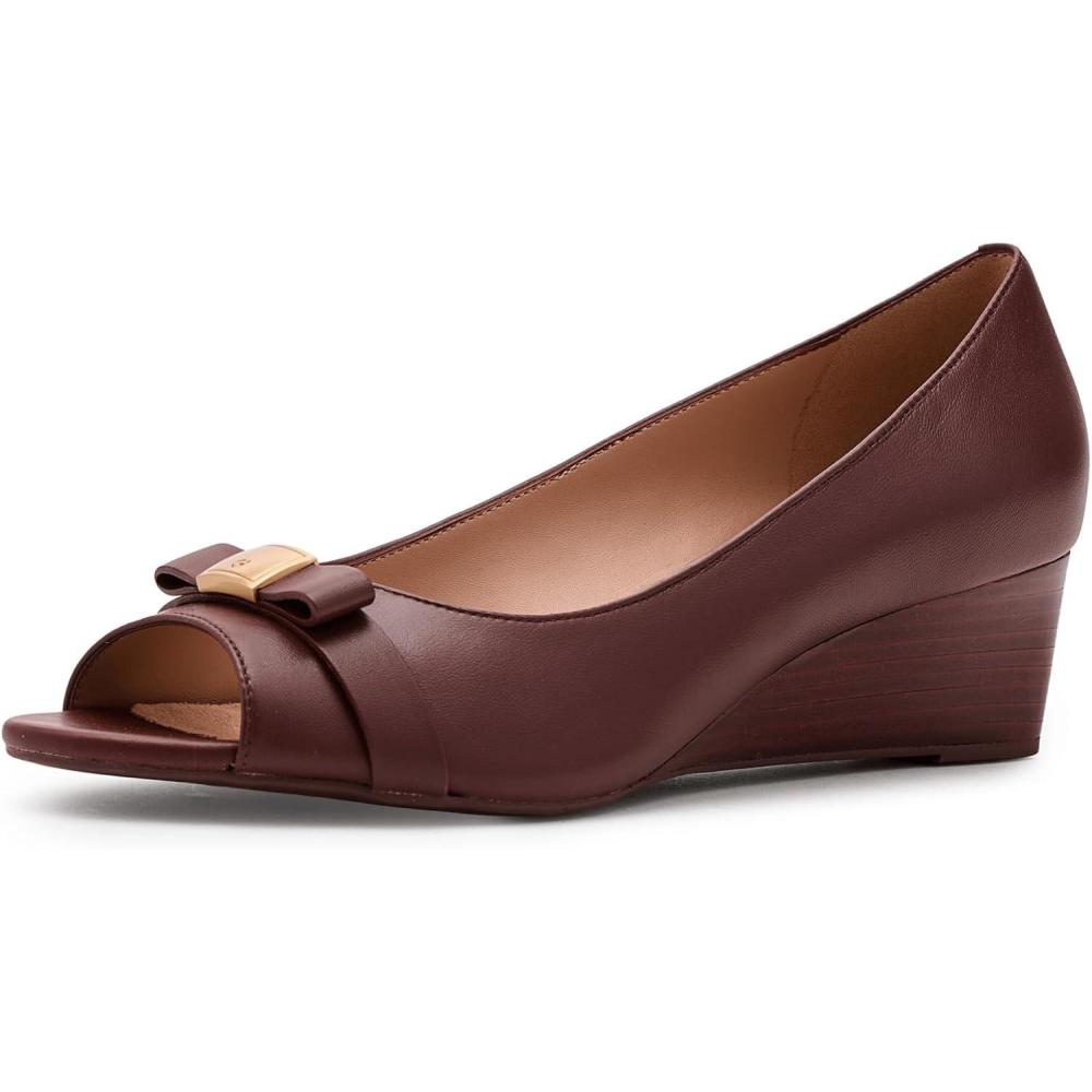 image:imageCole Haan Womens Goto Malta Peep Toe Bow WedgeMahogany Leather