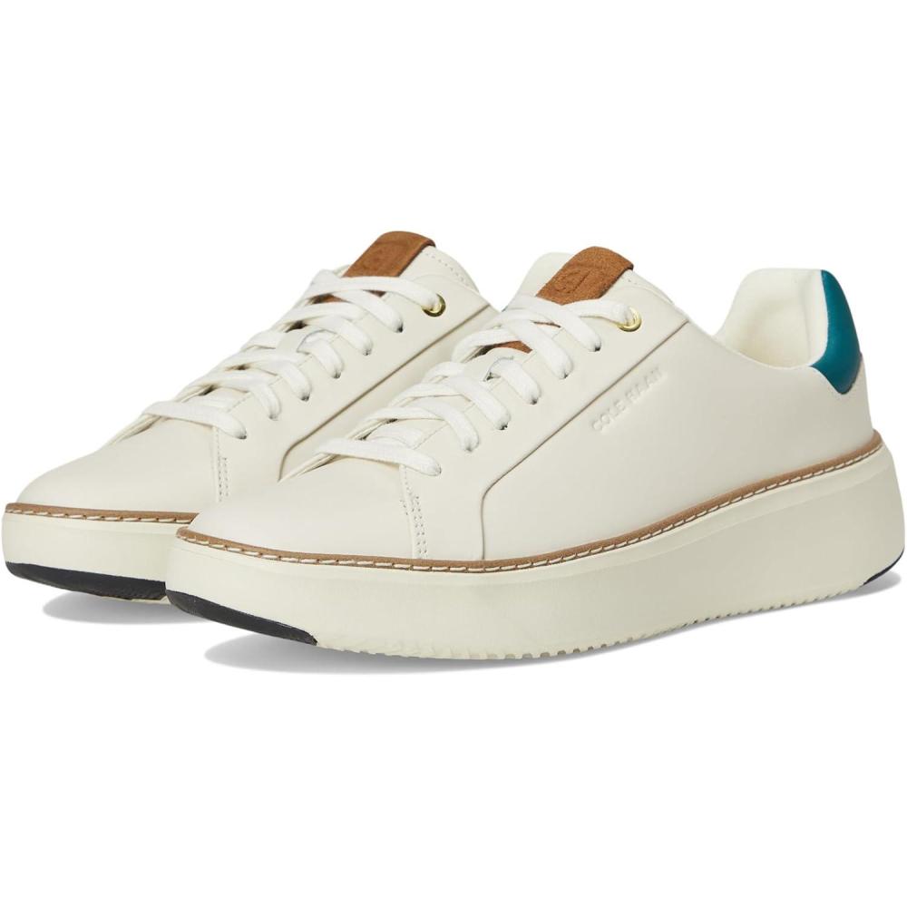 image:imageCole Haan Womens Grandpro Topspin SneakersIvory LeatherTealTobacco Suede
