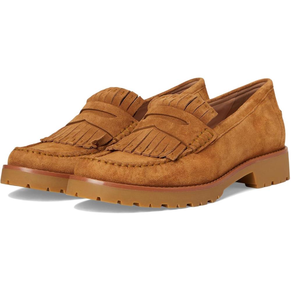 image:imageCole Haan Womens Treena Lug Kiltie Loafers FlatGolden Honey Cow Suede