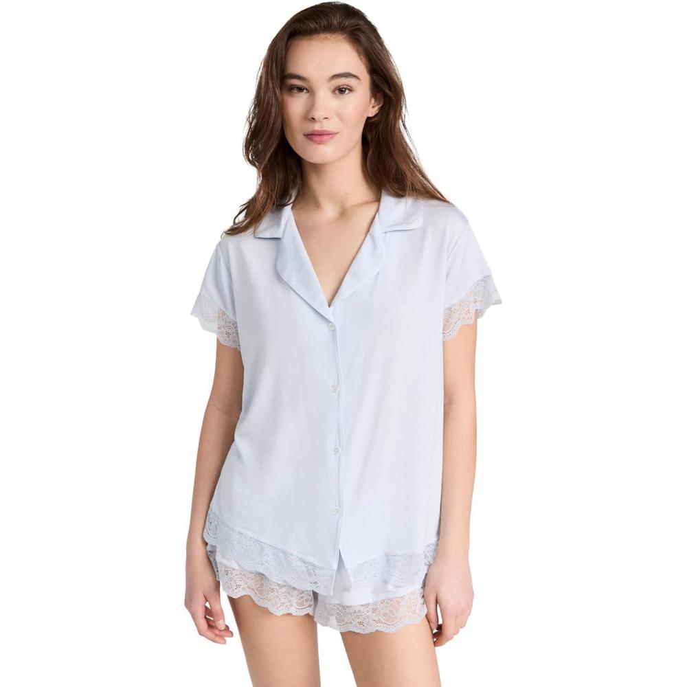 image:imageEberjey Womens Malou Lace Shorts Pajama SetIce Blue