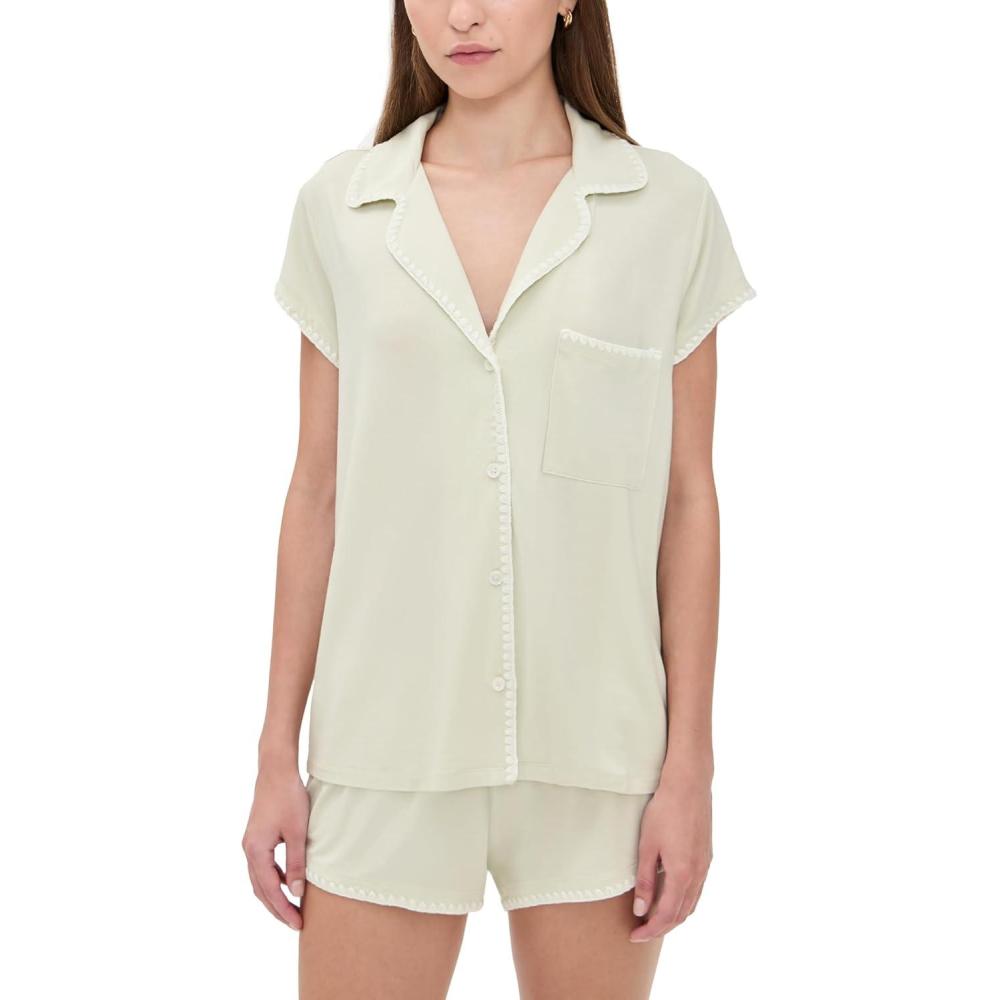 image:imageEberjey Womens The Frida Whip Stitch Short Pajama SetMint CreamIvory