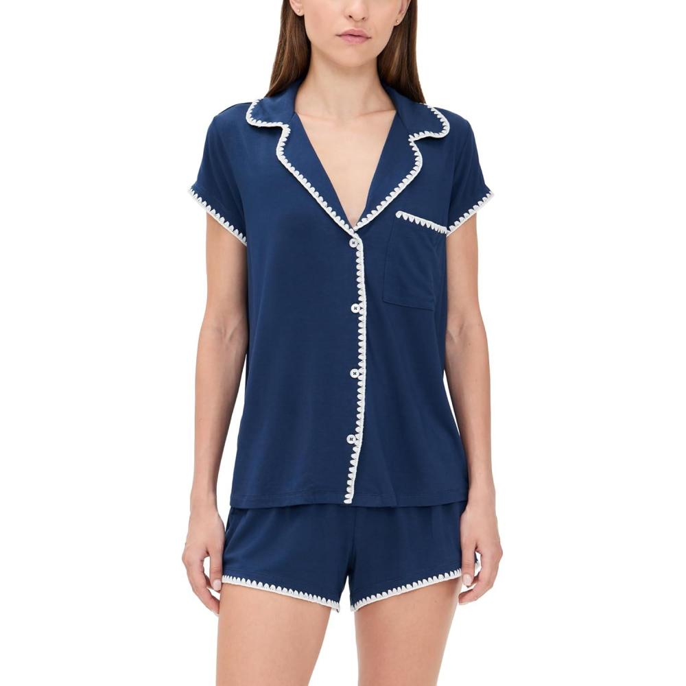 image:imageEberjey Womens The Frida Whip Stitch Short Pajama SetNavyIvory