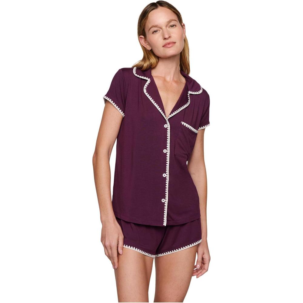 image:imageEberjey Womens The Frida Whip Stitch Short Pajama SetPlumIvory 1