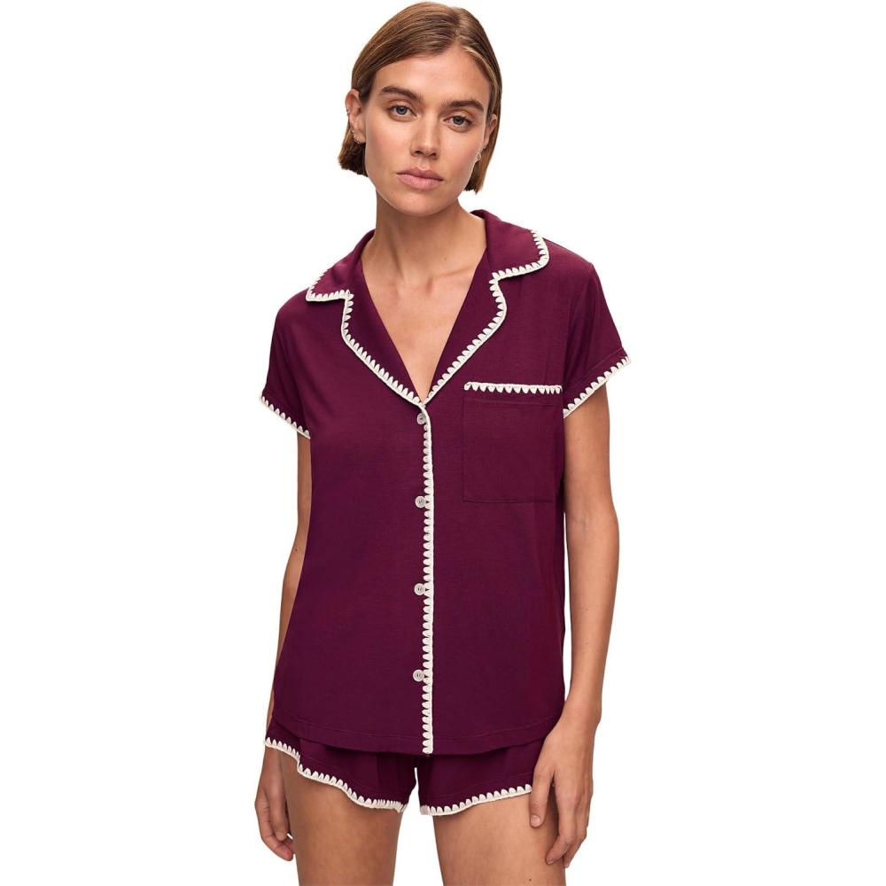 image:imageEberjey Womens The Frida Whip Stitch Short Pajama SetPlumIvory