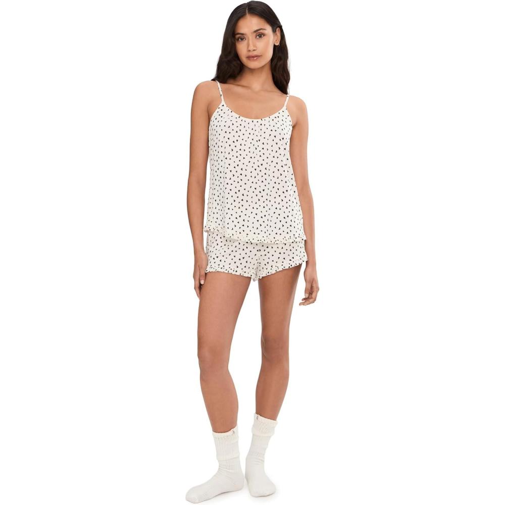 image:imageEberjey womens Gisele Printed the Ruffle Cami amp Shorts SetHeart to HeartBlack 1