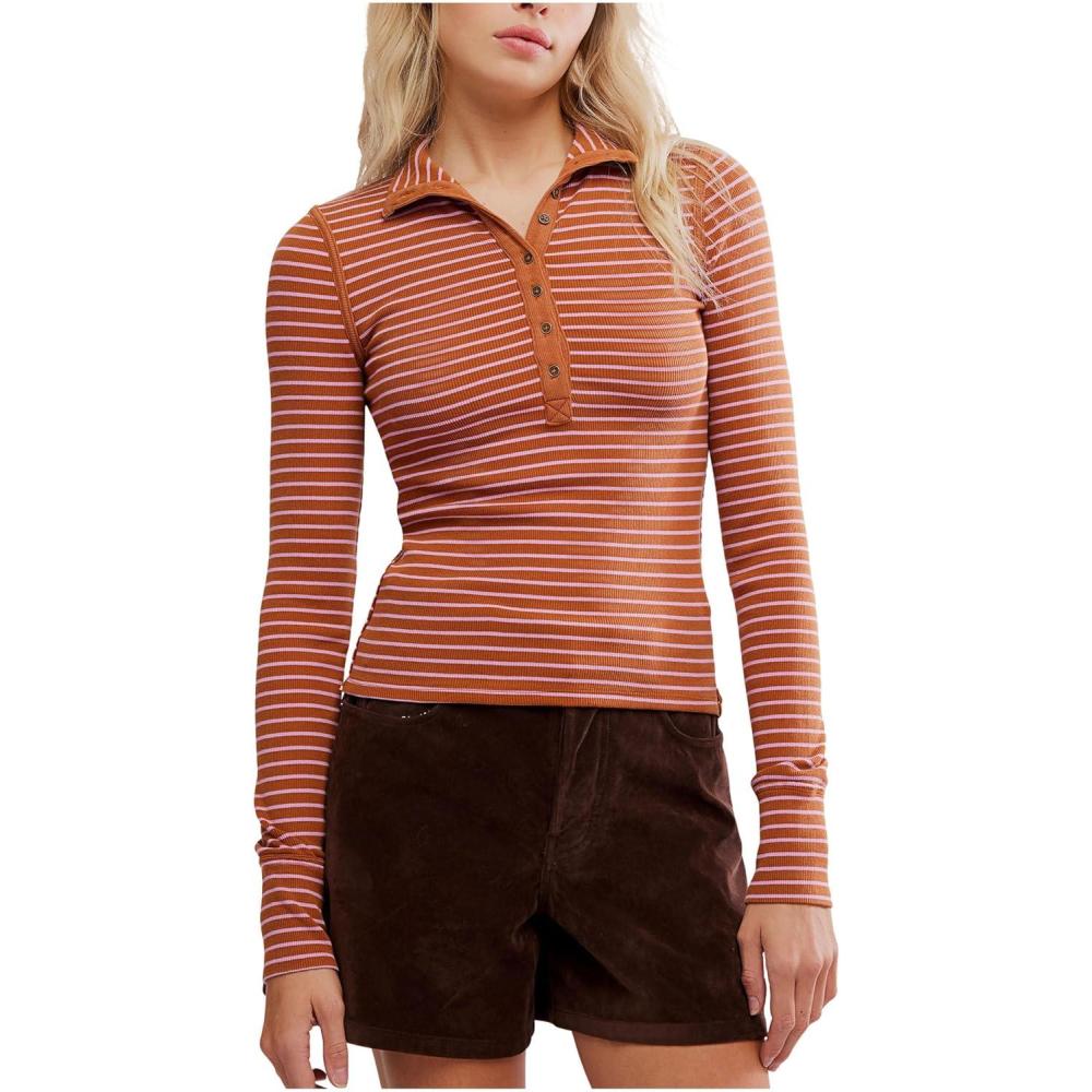 image:imageFree People Womens Lake Stripe HenleyCinnamon Combo