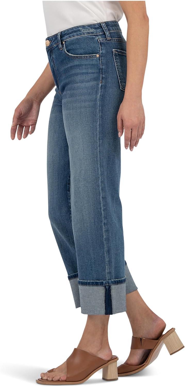 image:imageKUT from The Kloth Womens Charlotte High Rise Wide Leg Roll Up Serenity 16 Inseam 30