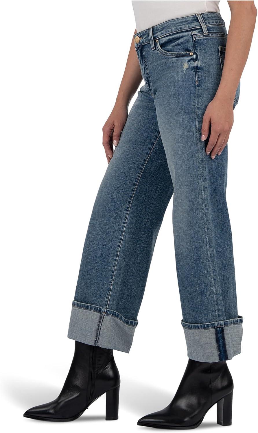 image:imageKUT from The Kloth Womens Meg High Rise Fab Ab Wide Legs Roll Up Regular HemIncontrovertible