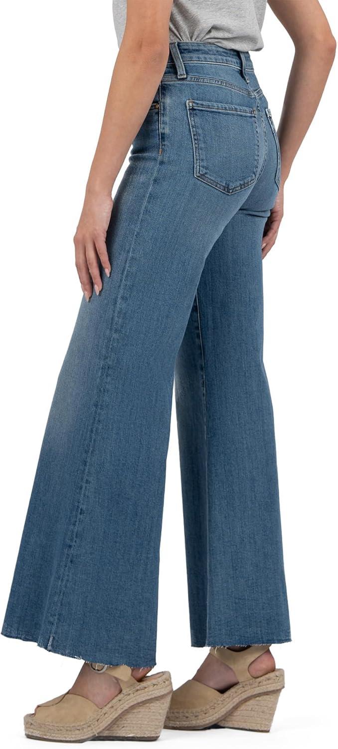 image:imageKUT from The Kloth Womens Ryan High Rise Fab Ab Super Wide Leg Raw HemAdaptability With Medium Base Wash